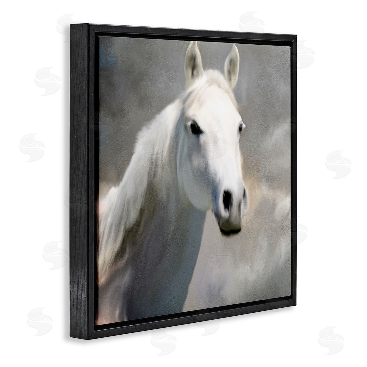 White Horse Portrait Painting Black Floating Frame Canvas Wall Art, Home Decor by Kim Allen