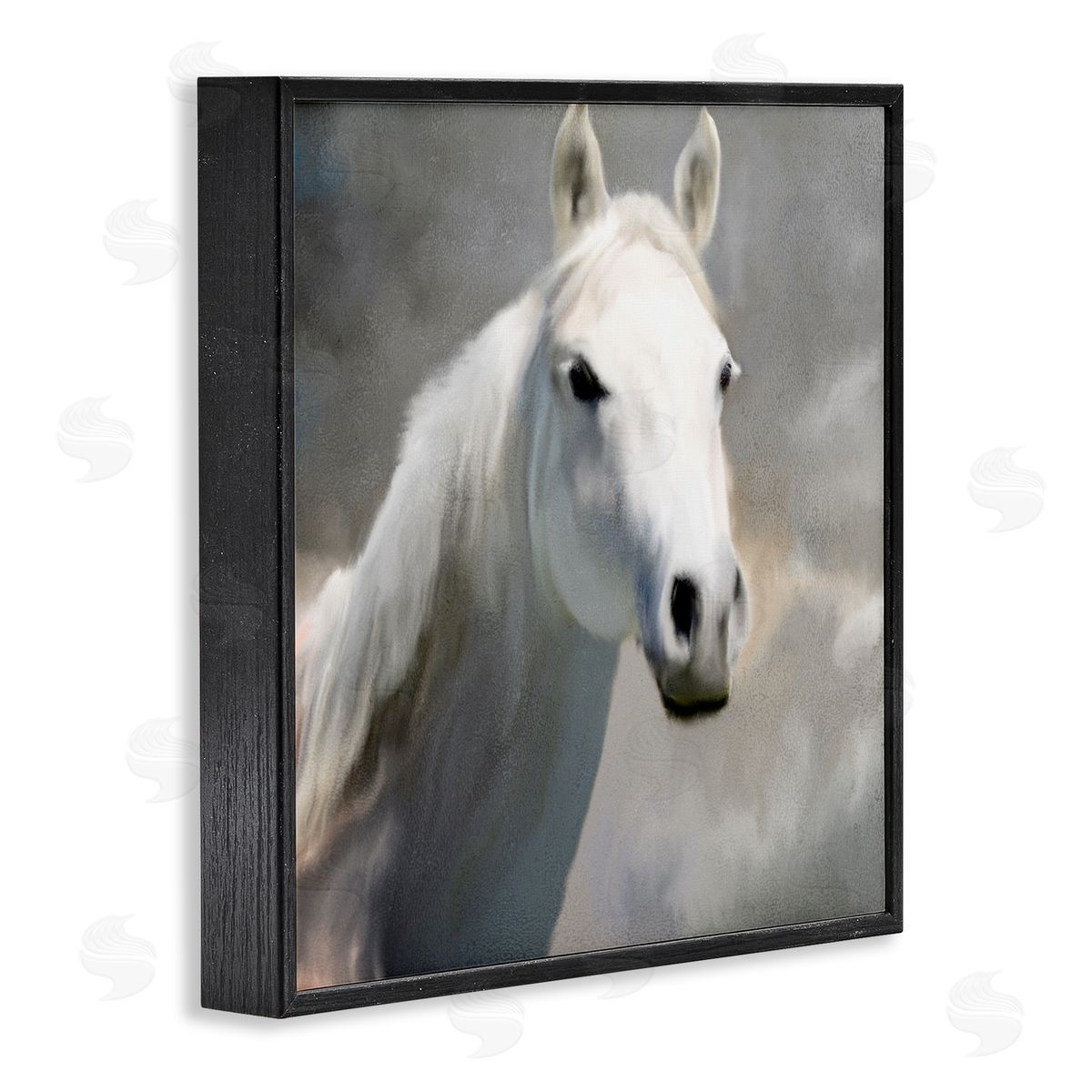 White Horse Portrait Painting Black Frame Print Wall Art, Home Decor by Kim Allen
