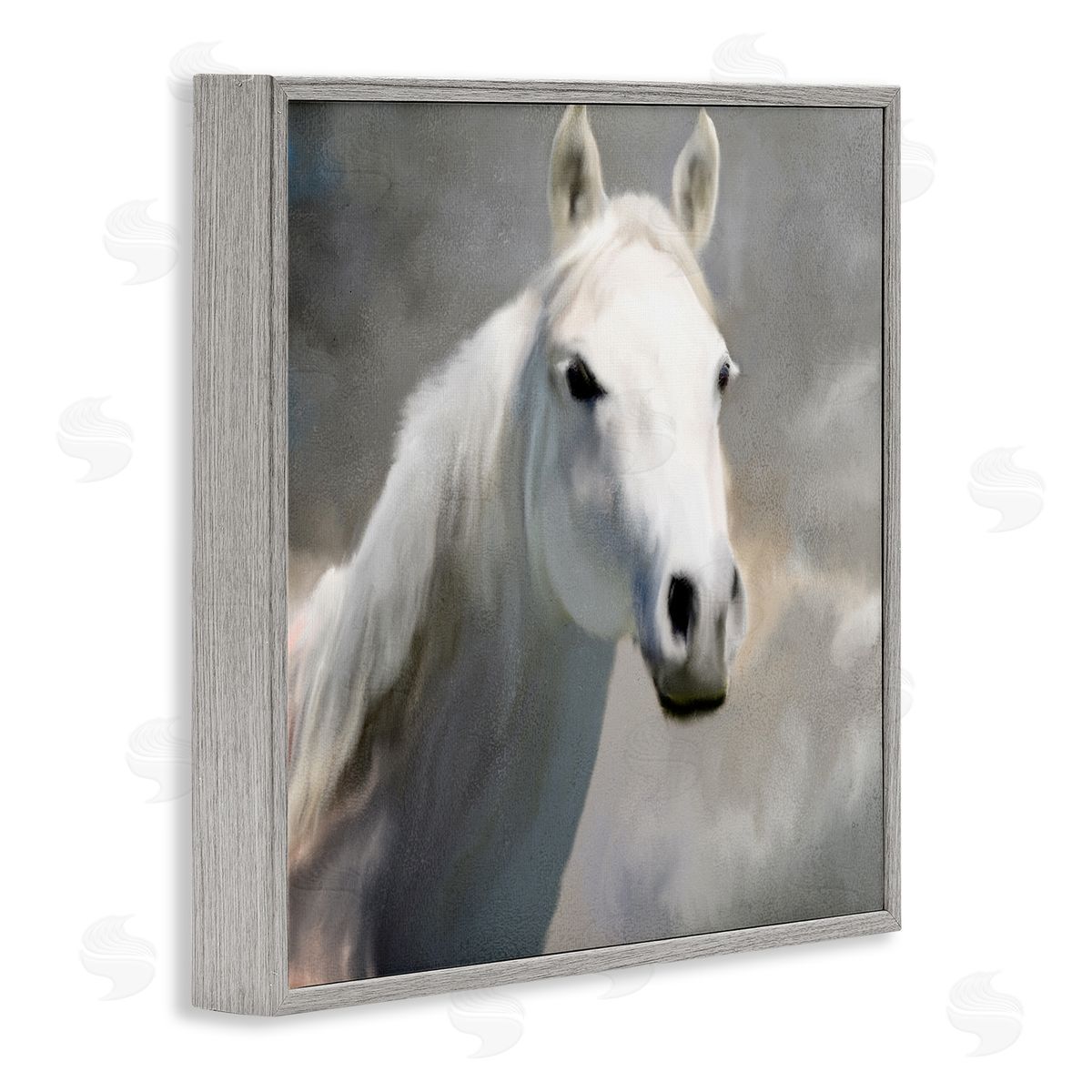 White Horse Portrait Painting Grey Frame Print Wall Art, Home Decor by Kim Allen