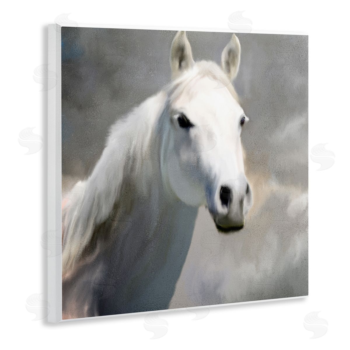 White Horse Portrait Painting Wood Plaque Wall Art, Home Decor by Kim Allen
