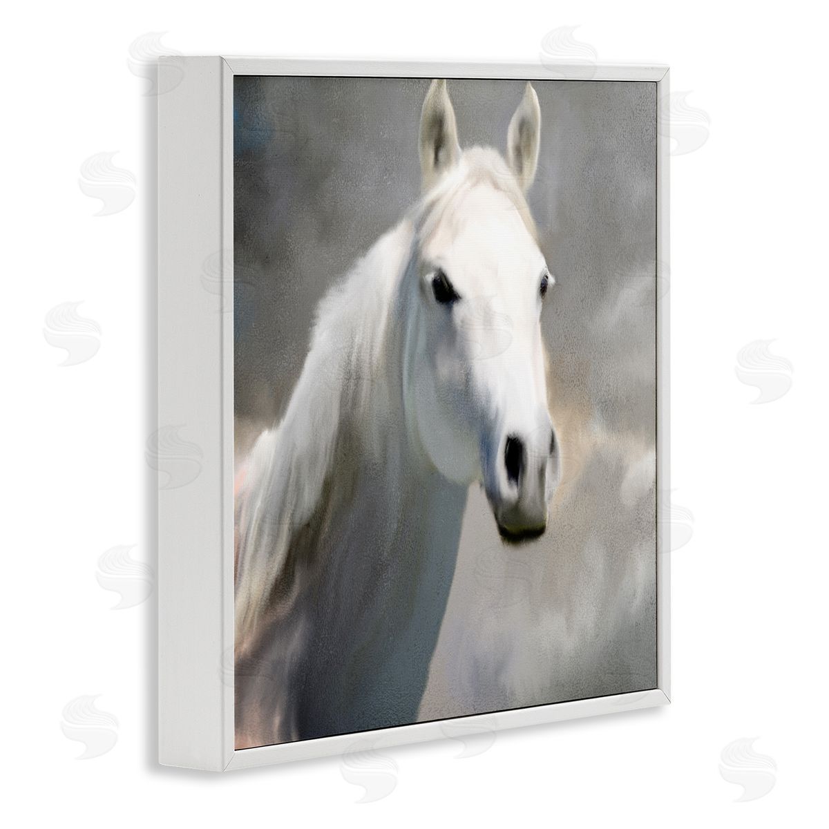 White Horse Portrait Painting White Frame Print Wall Art, Home Decor by Kim Allen
