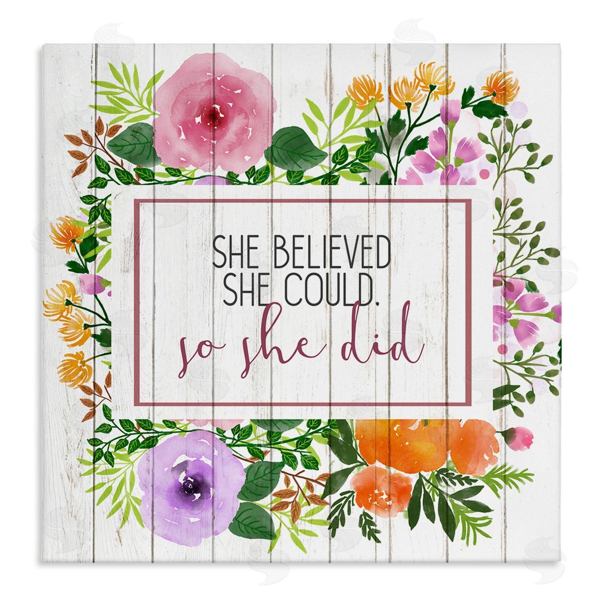 She Believed Flower Wreath Canvas Wall Art, Home Decor by Kim Allen