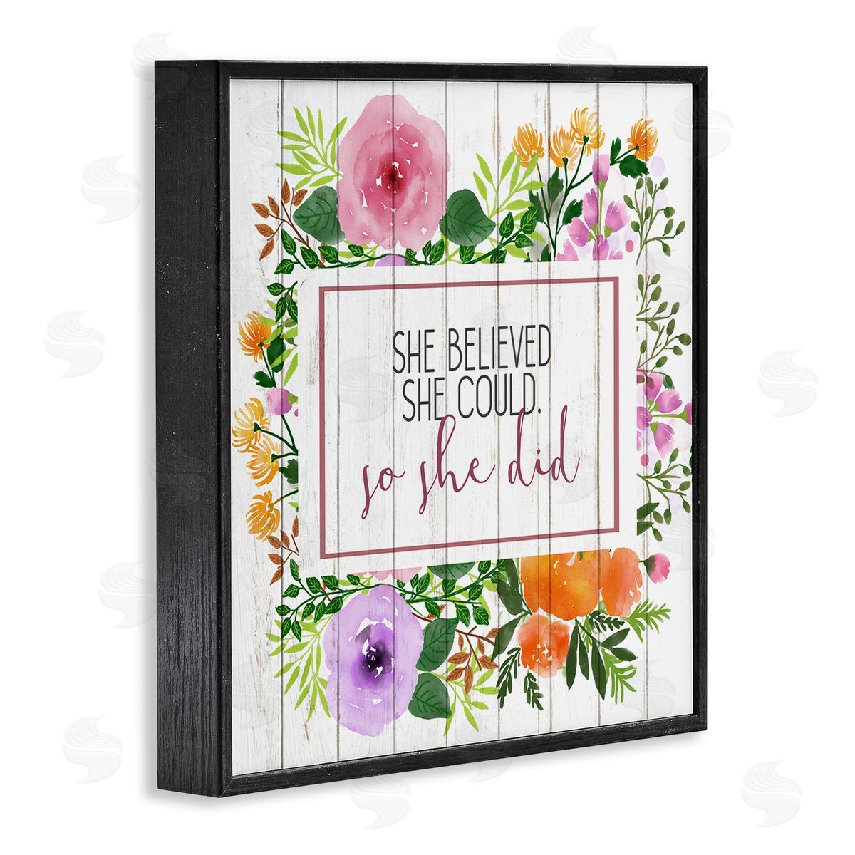 She Believed Flower Wreath Black Frame Print Wall Art, Home Decor by Kim Allen
