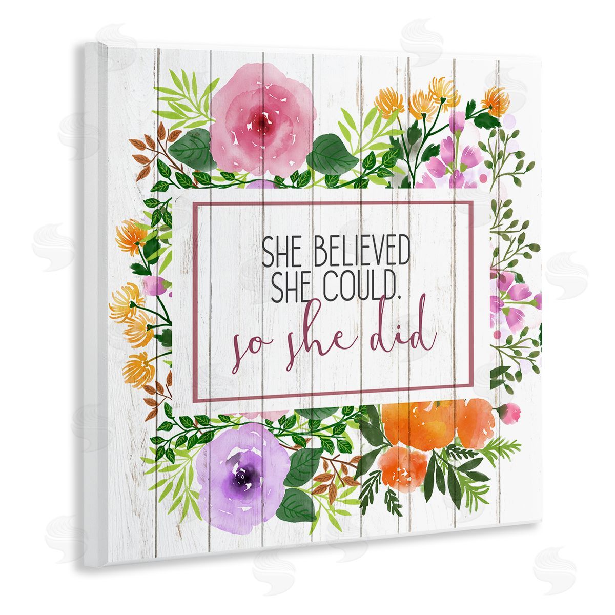 She Believed Flower Wreath Wood Plaque Wall Art, Home Decor by Kim Allen