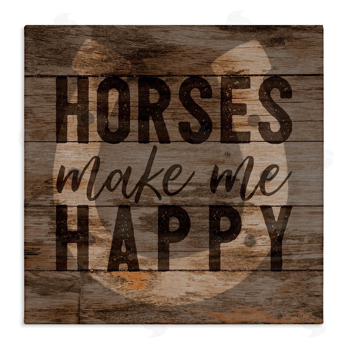 Horses Make Me Happy Horseshoe Canvas Wall Art, Home Decor by Gigi Louise