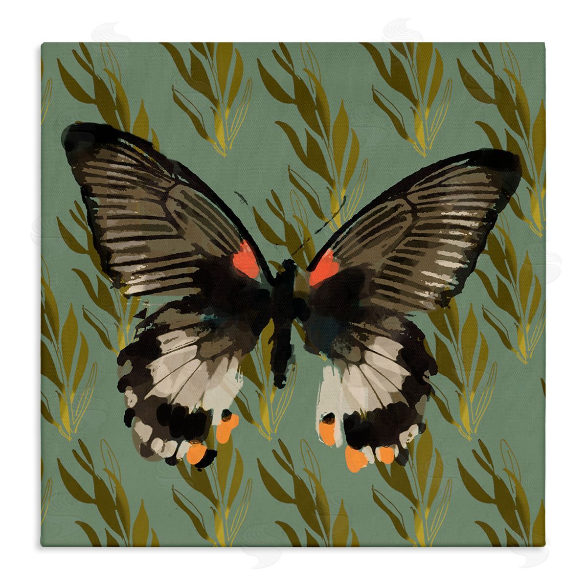 Butterfly On Gold Pattern Canvas Wall Art, Home Decor by Karen Dreyfus