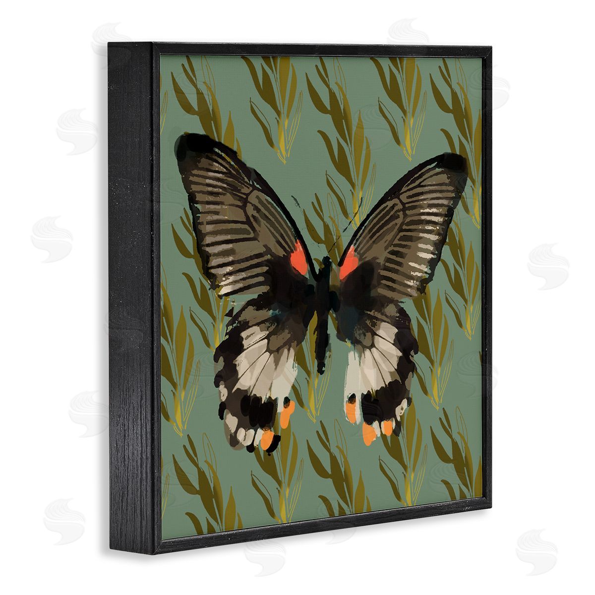 Butterfly On Gold Pattern Black Frame Print Wall Art, Home Decor by Karen Dreyfus