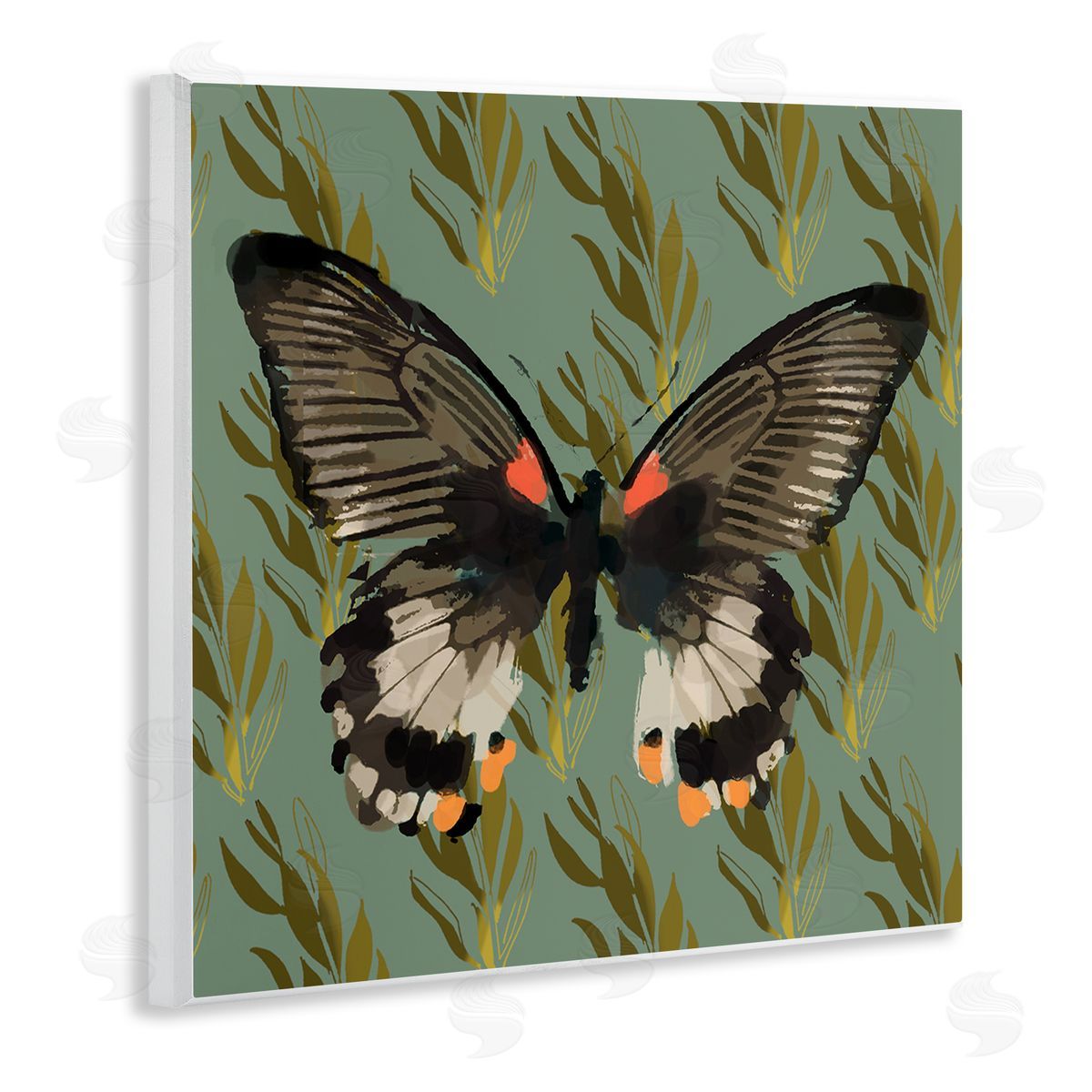 Butterfly On Gold Pattern Wood Plaque Wall Art, Home Decor by Karen Dreyfus