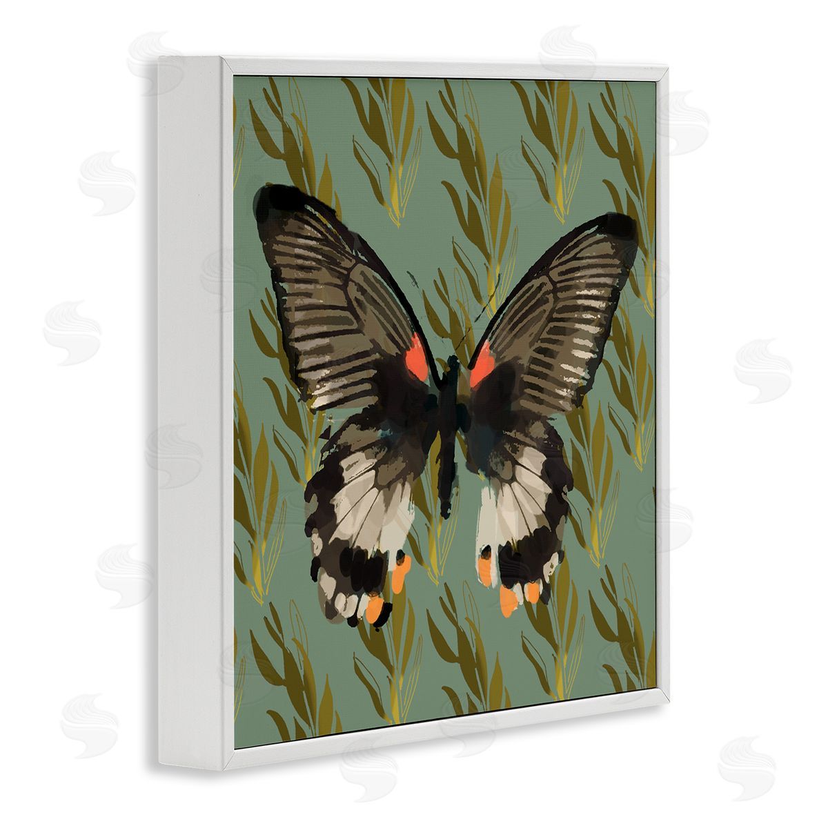 Butterfly On Gold Pattern White Frame Print Wall Art, Home Decor by Karen Dreyfus