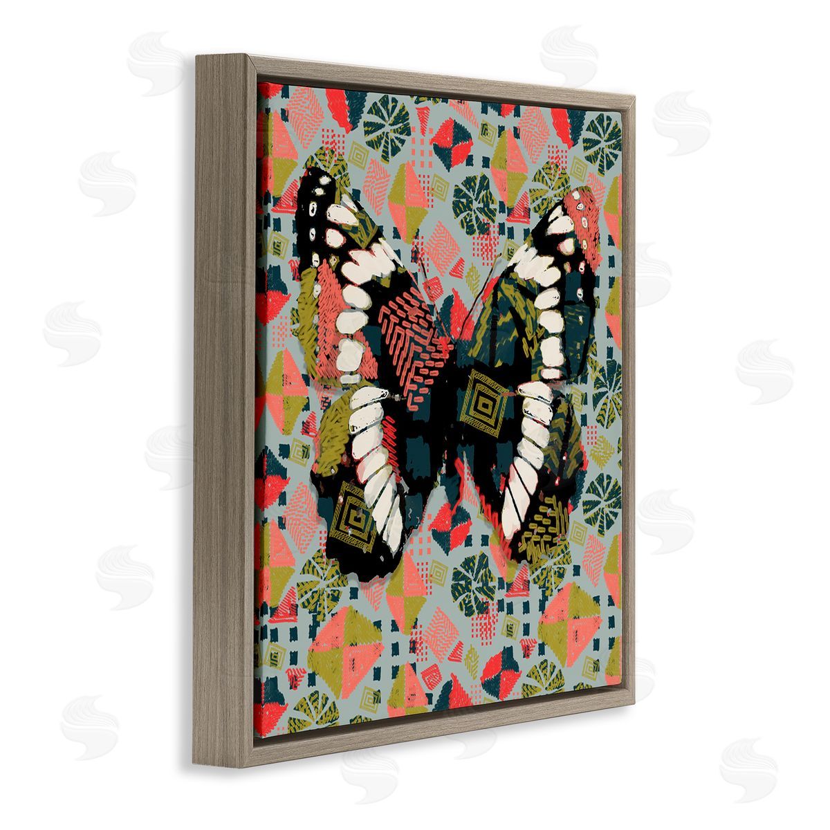 Butterfly On Pink Blue Pattern Brown Floating Frame Canvas Wall Art, Home Decor by Karen Dreyfus