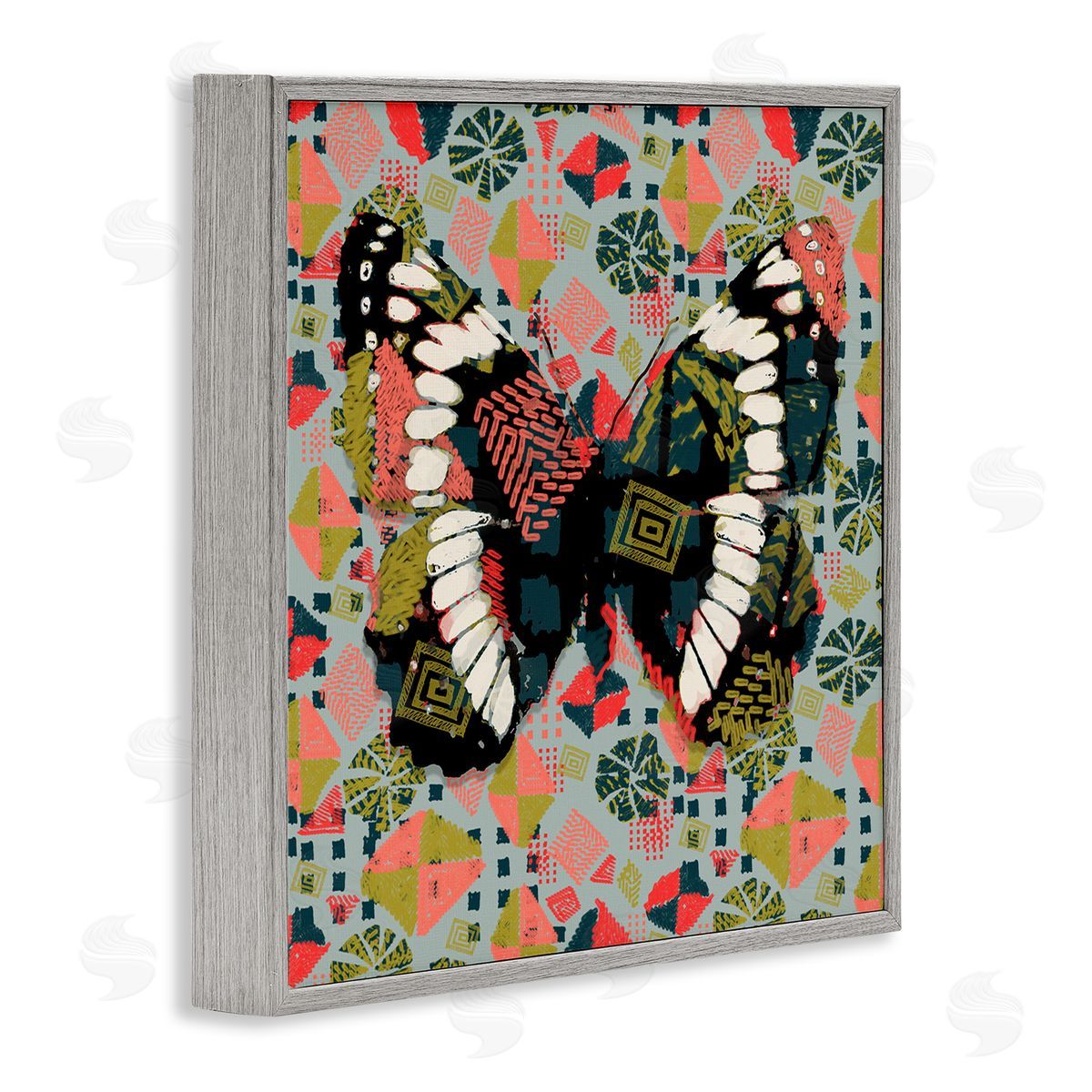 Butterfly On Pink Blue Pattern Grey Frame Print Wall Art, Home Decor by Karen Dreyfus