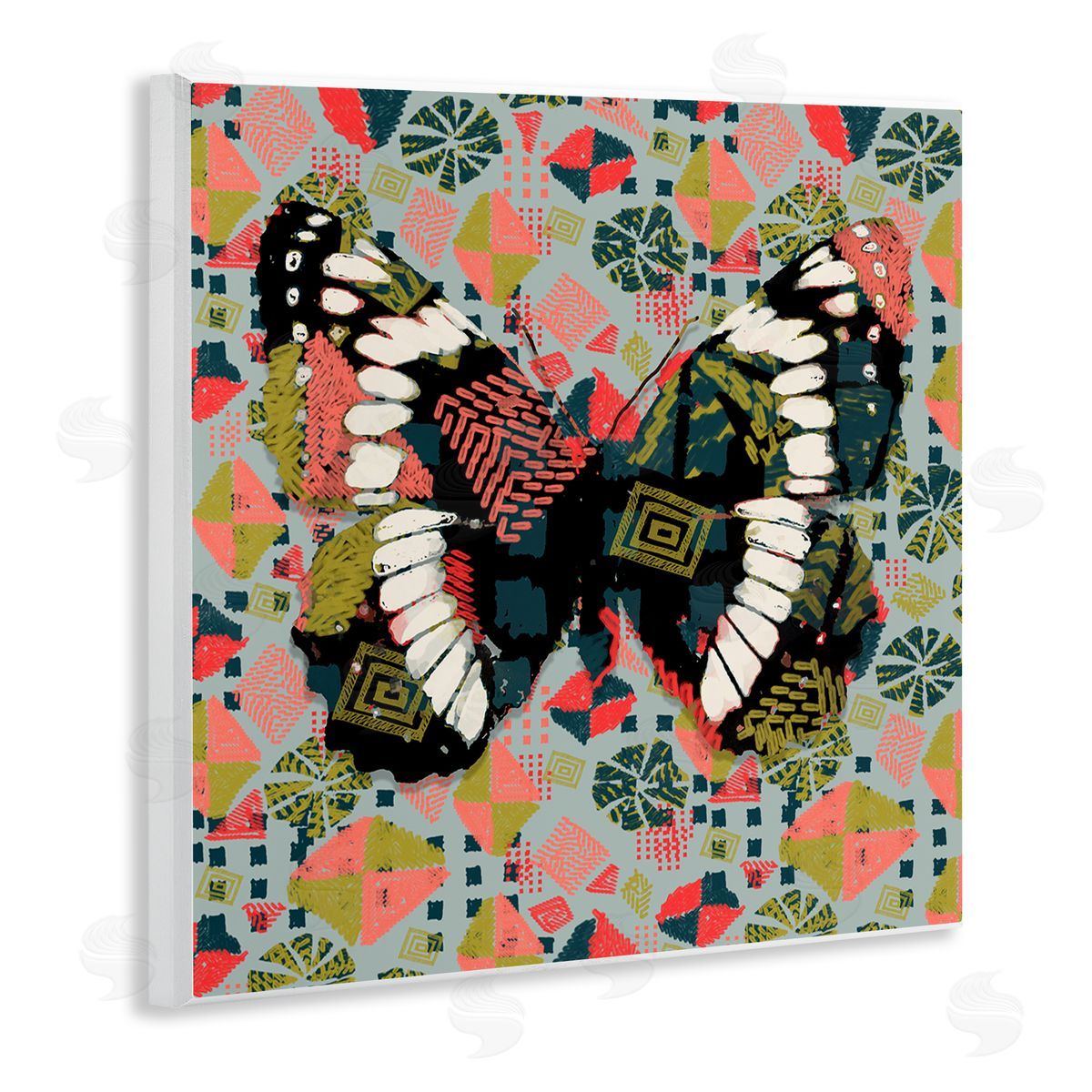 Butterfly On Pink Blue Pattern Wood Plaque Wall Art, Home Decor by Karen Dreyfus