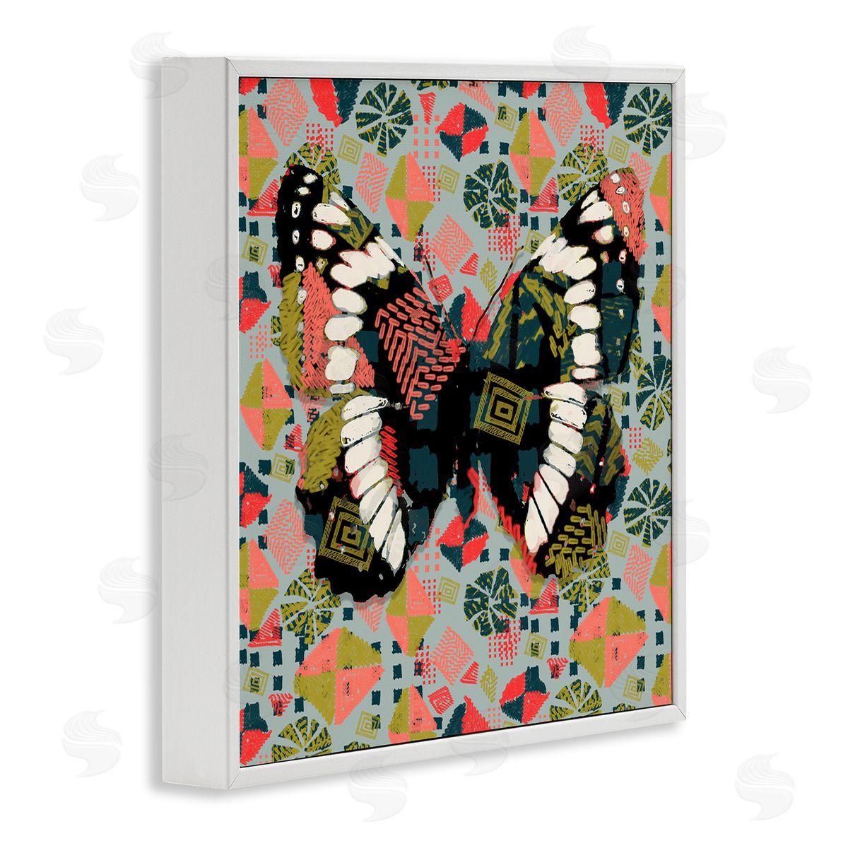 Butterfly On Pink Blue Pattern White Frame Print Wall Art, Home Decor by Karen Dreyfus