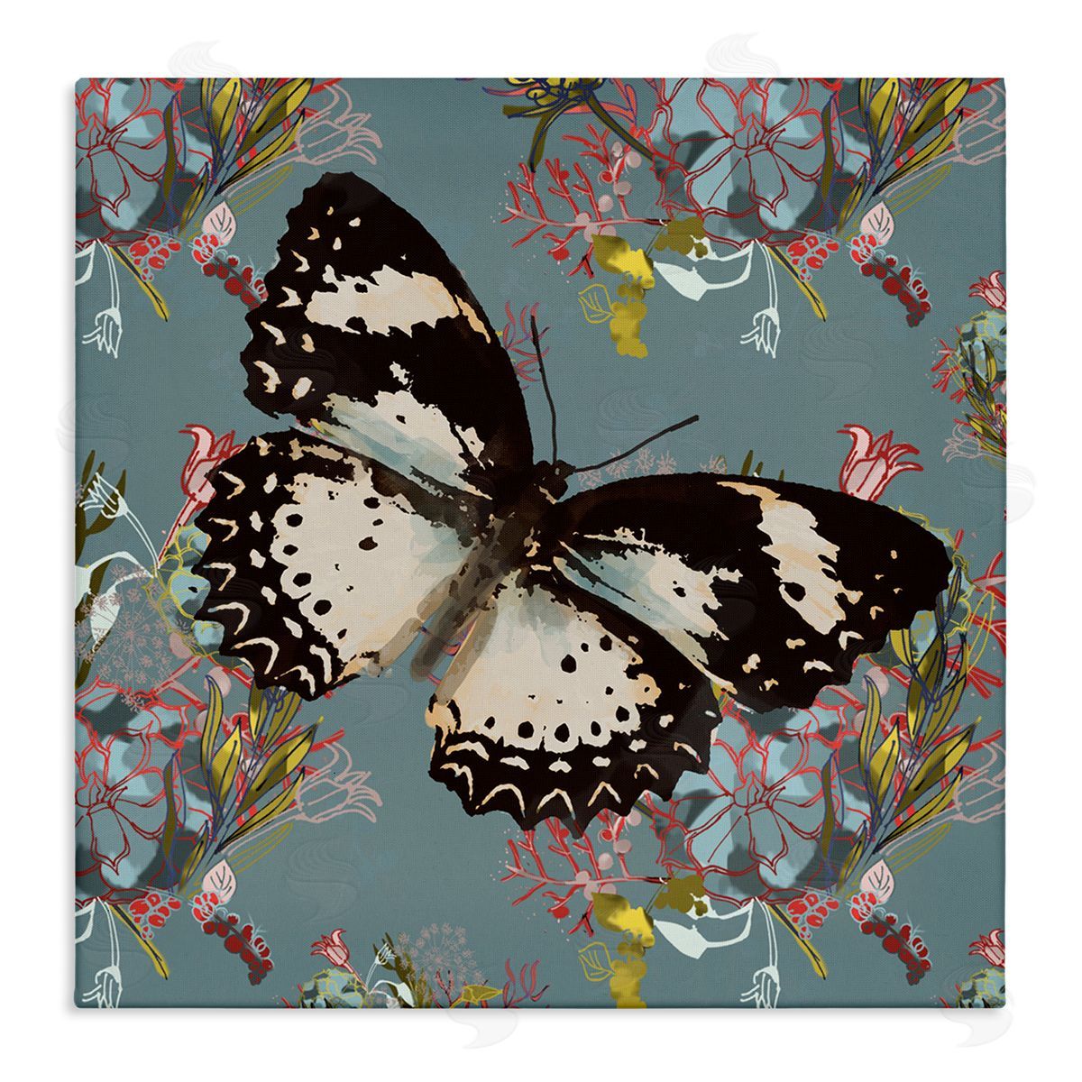 Butterfly On Blue Pink Pattern Canvas Wall Art, Home Decor by Karen Dreyfus