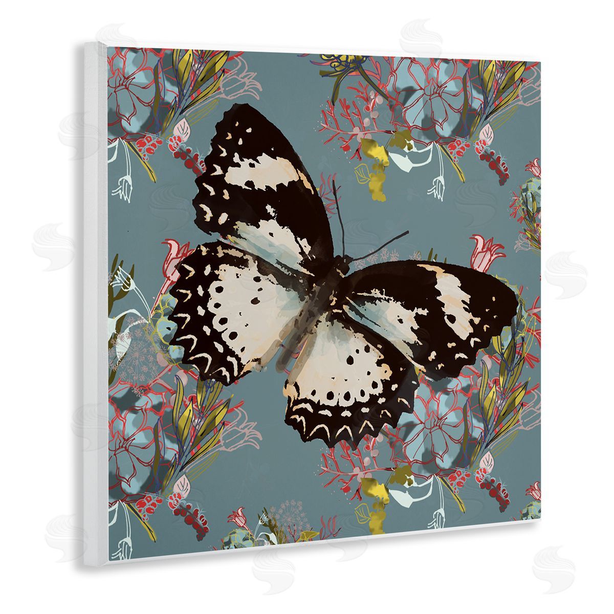 Butterfly On Blue Pink Pattern Wood Plaque Wall Art, Home Decor by Karen Dreyfus