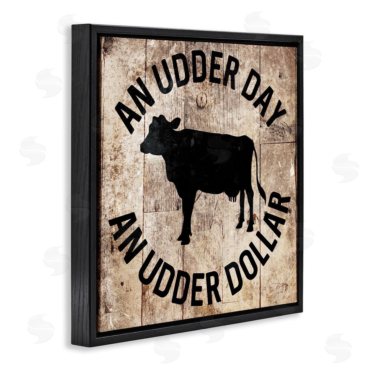 Udder Day Funny Cow Black Floating Frame Canvas Wall Art, Home Decor by Milli Villa