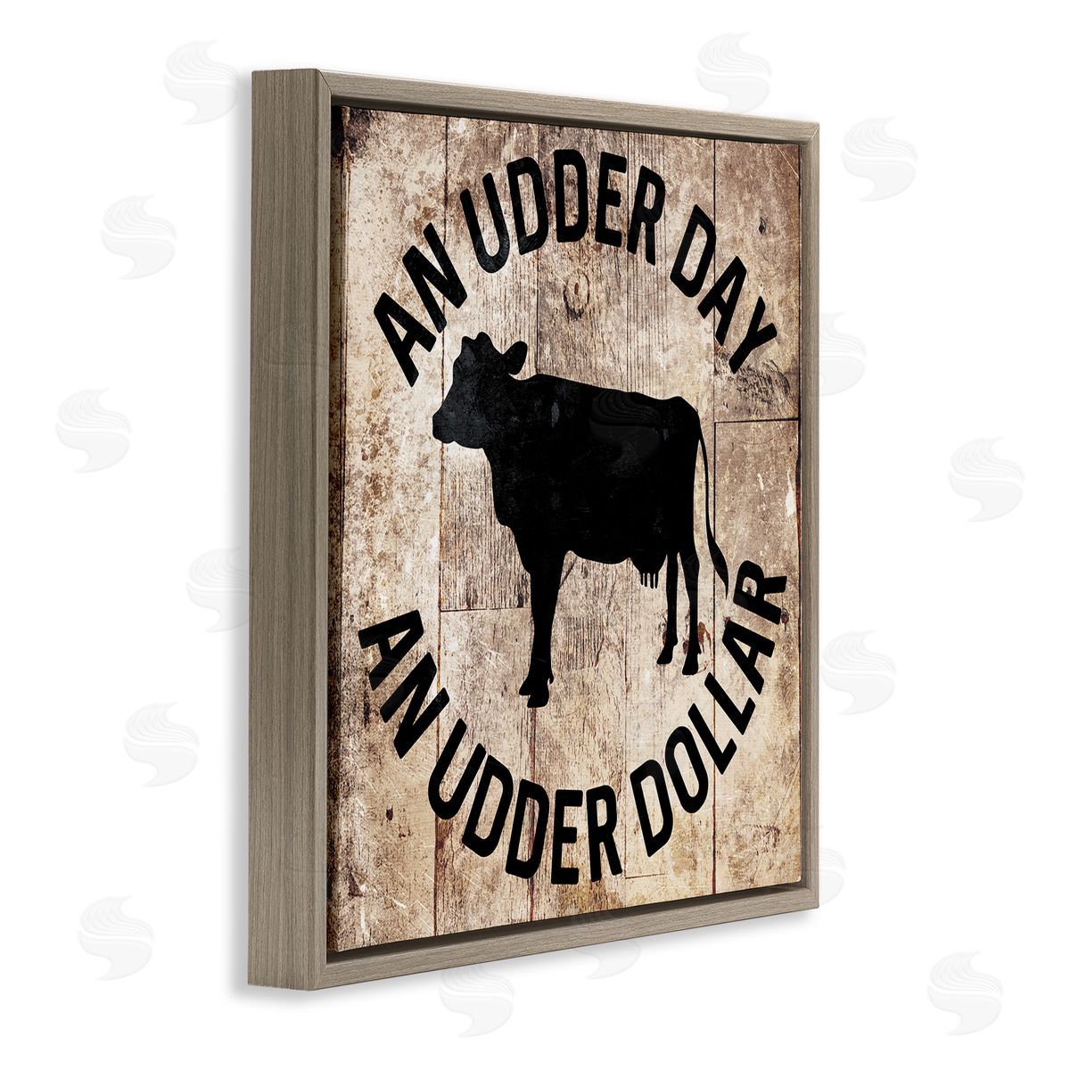 Udder Day Funny Cow Brown Floating Frame Canvas Wall Art, Home Decor by Milli Villa