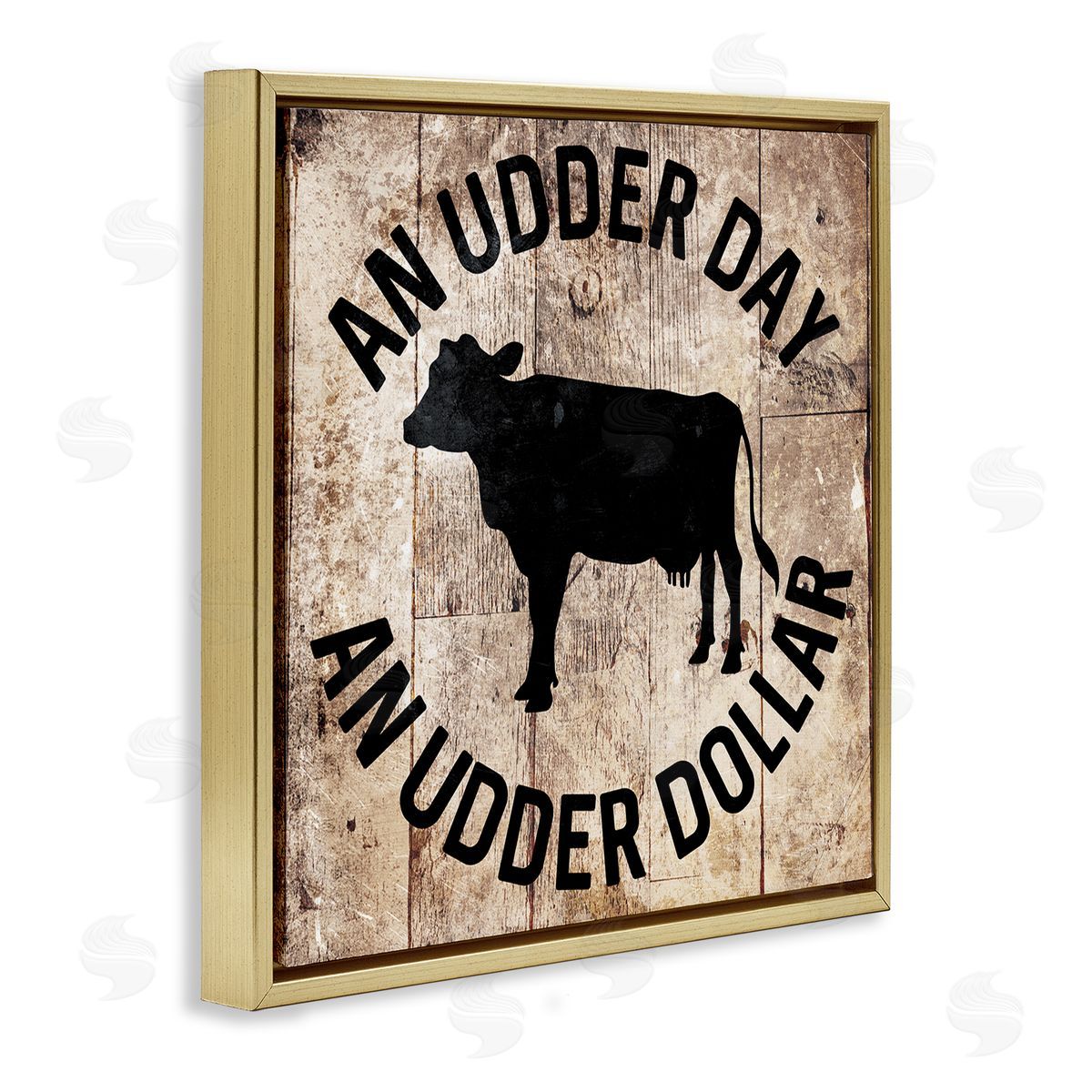 Udder Day Funny Cow Gold Floating Frame Canvas Wall Art, Home Decor by Milli Villa