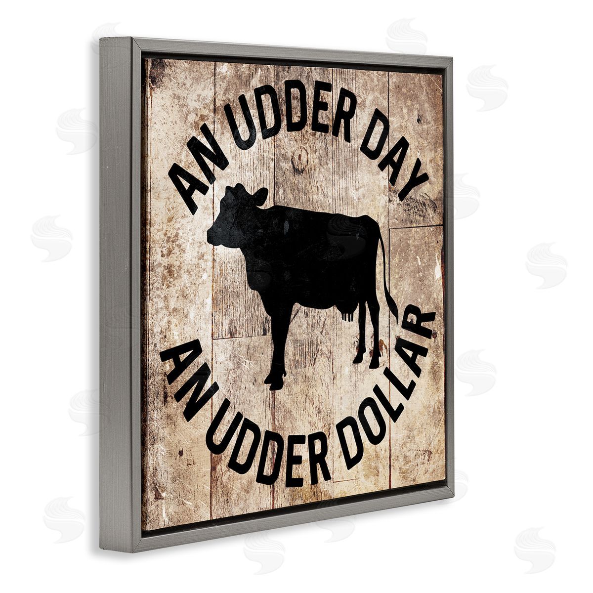 Udder Day Funny Cow Grey Floating Frame Canvas Wall Art, Home Decor by Milli Villa