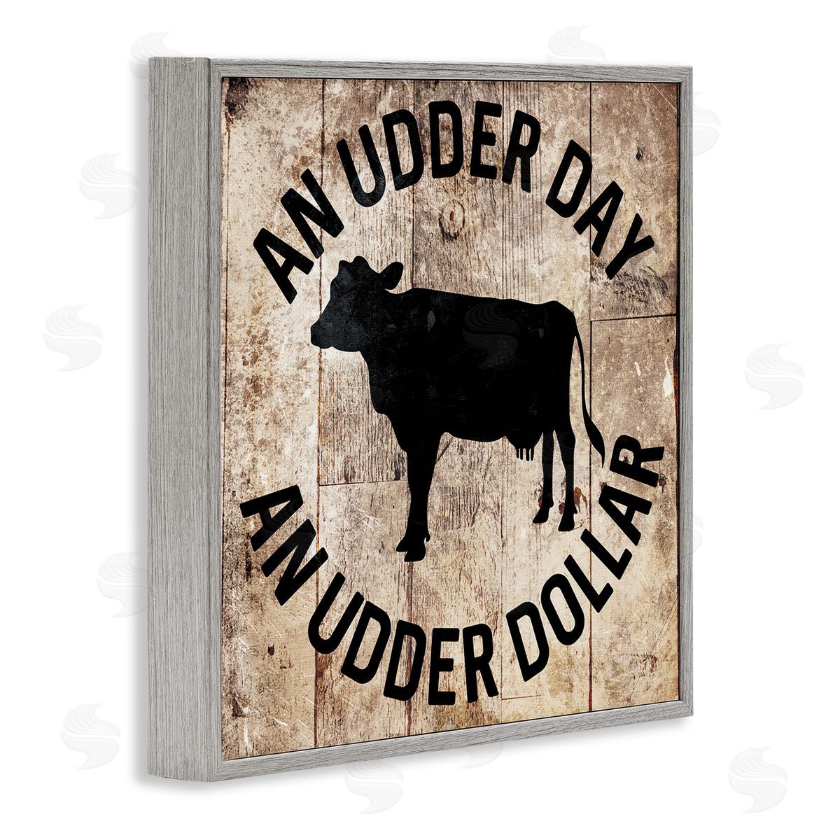 Udder Day Funny Cow Grey Frame Print Wall Art, Home Decor by Milli Villa