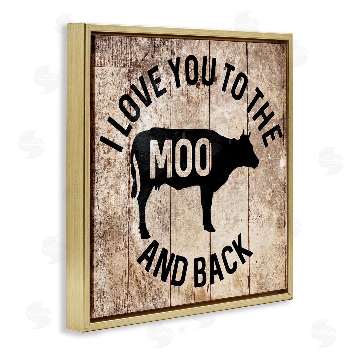 Moo & Back Funny Cow Gold Floating Frame Canvas Wall Art, Home Decor by Milli Villa