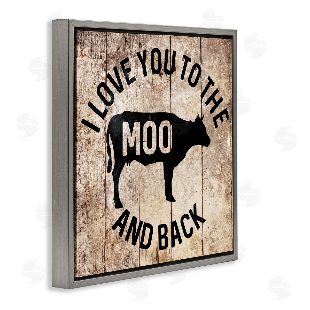 Moo & Back Funny Cow Grey Floating Frame Canvas Wall Art, Home Decor by Milli Villa