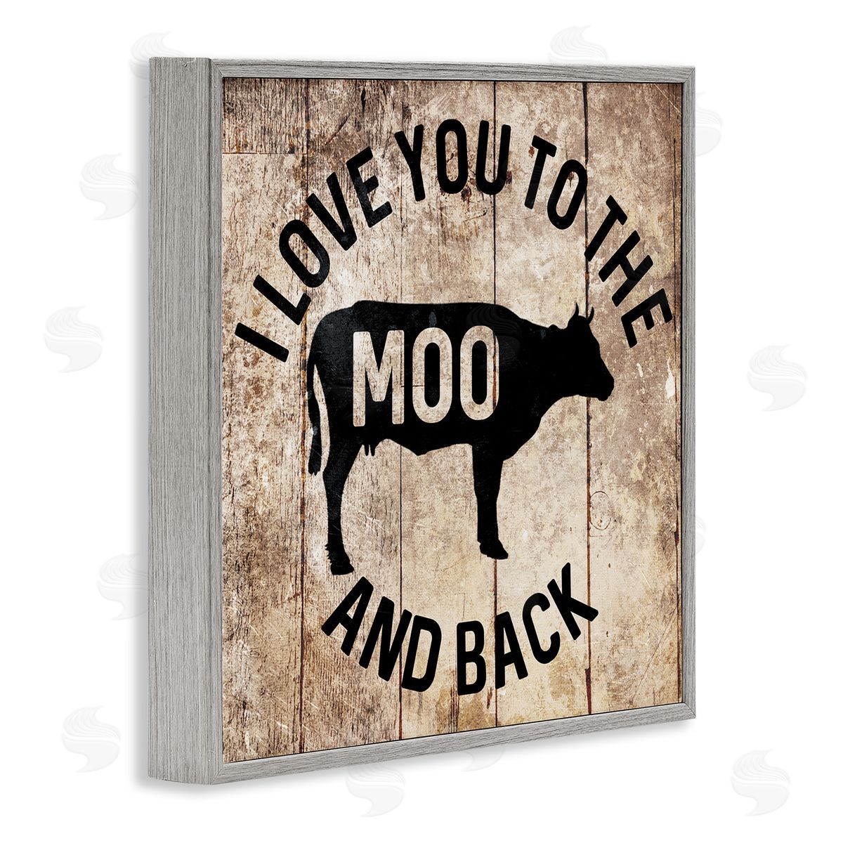 Moo & Back Funny Cow Grey Frame Print Wall Art, Home Decor by Milli Villa