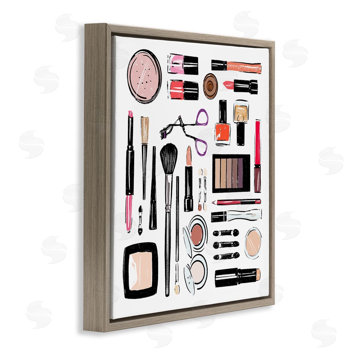 Make Up Tools Fashion Brown Floating Frame Canvas Wall Art, Home Decor by Milli Villa