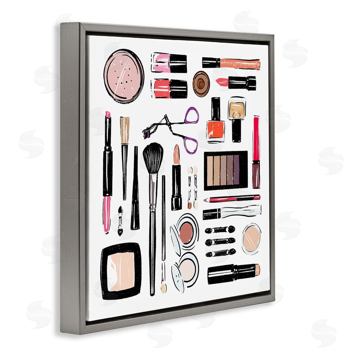 Make Up Tools Fashion Grey Floating Frame Canvas Wall Art, Home Decor by Milli Villa