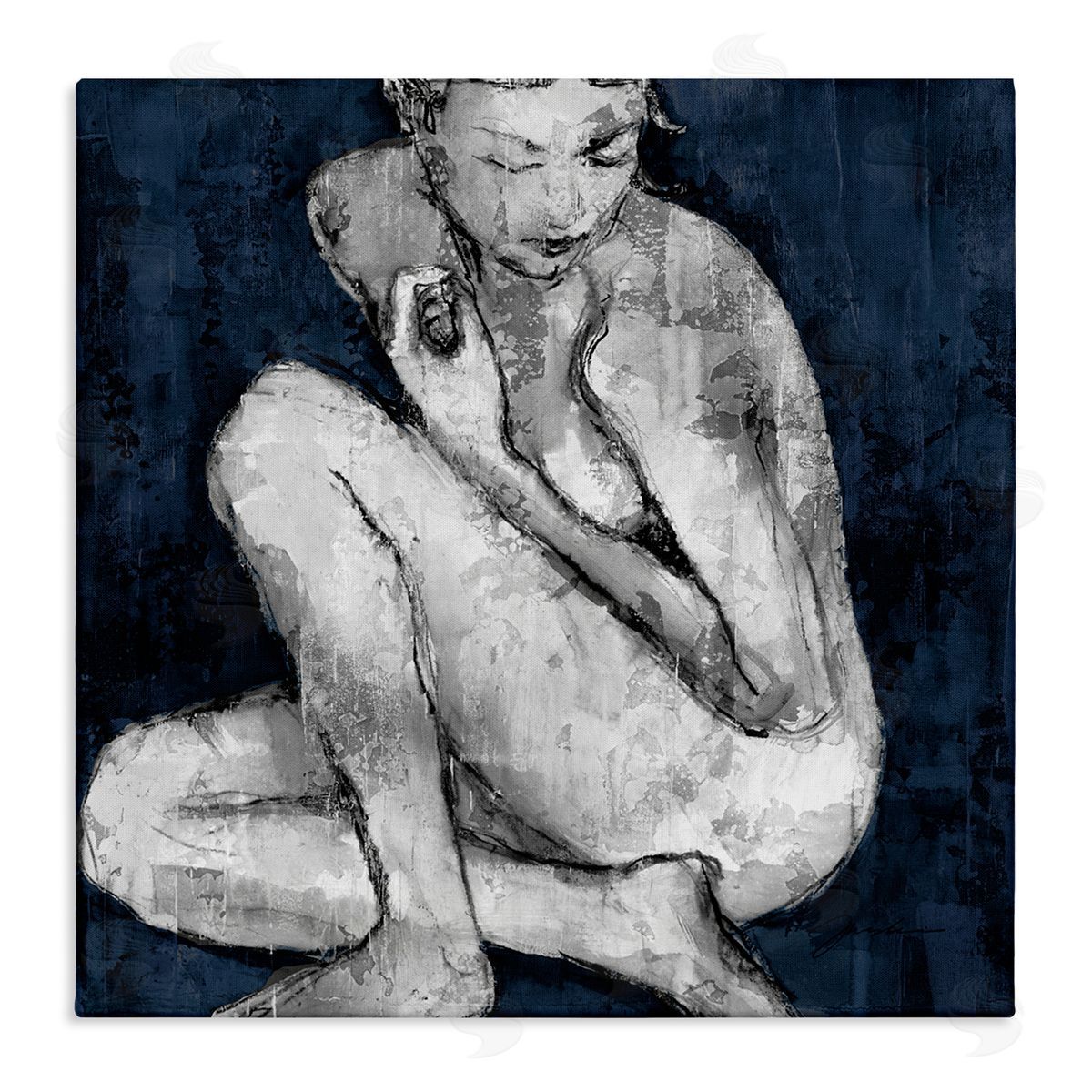 Female Figure Grey Blue Canvas Wall Art, Home Decor by Liz Jardine
