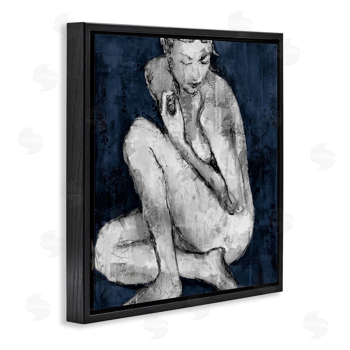 Female Figure Grey Blue Black Floating Frame Canvas Wall Art, Home Decor by Liz Jardine