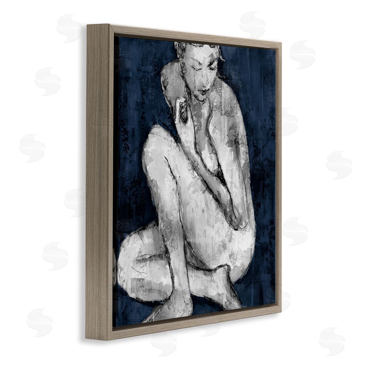 Female Figure Grey Blue Brown Floating Frame Canvas Wall Art, Home Decor by Liz Jardine