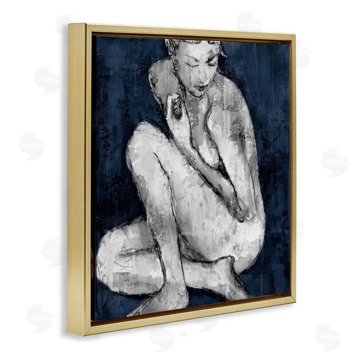 Female Figure Grey Blue Gold Floating Frame Canvas Wall Art, Home Decor by Liz Jardine