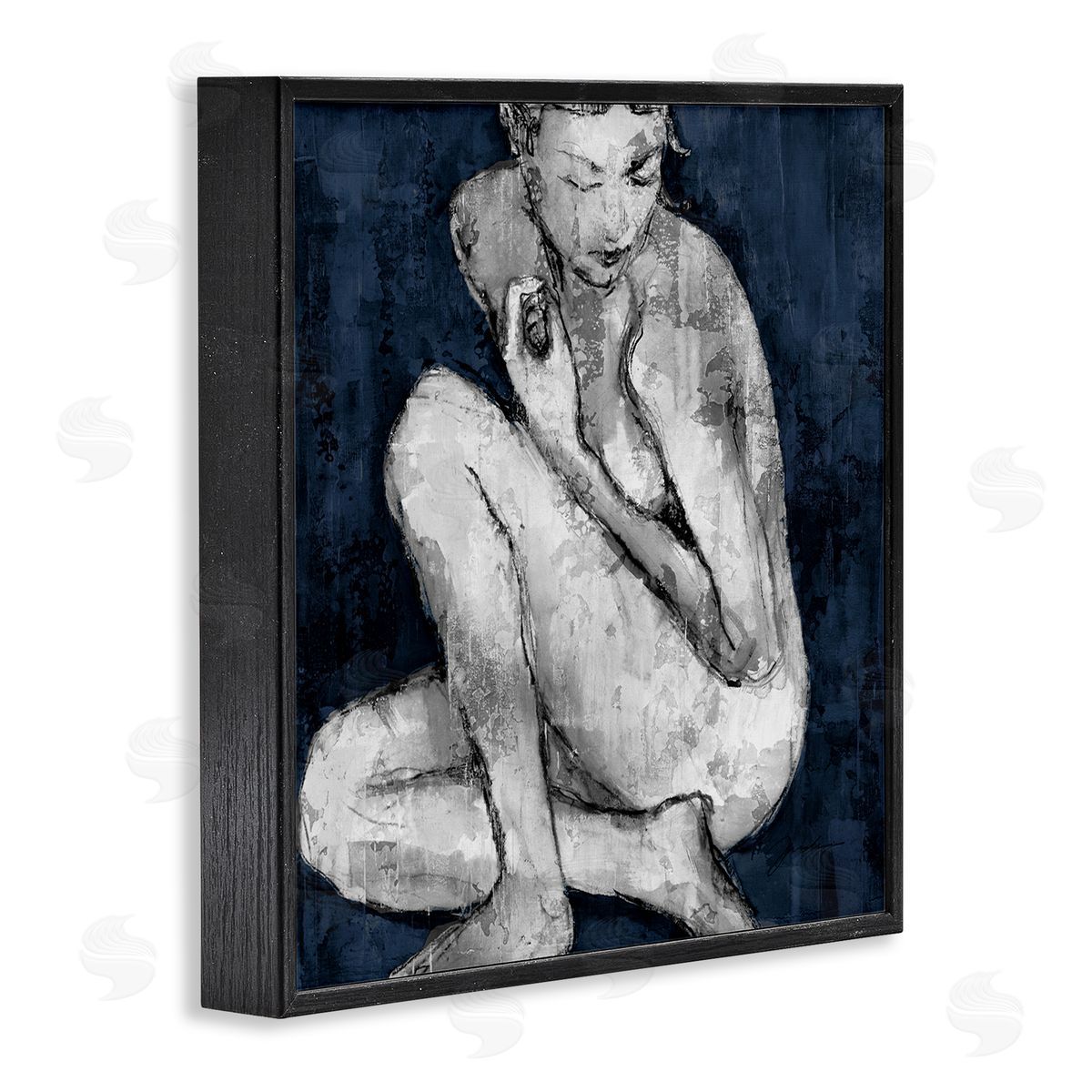 Female Figure Grey Blue Black Frame Print Wall Art, Home Decor by Liz Jardine