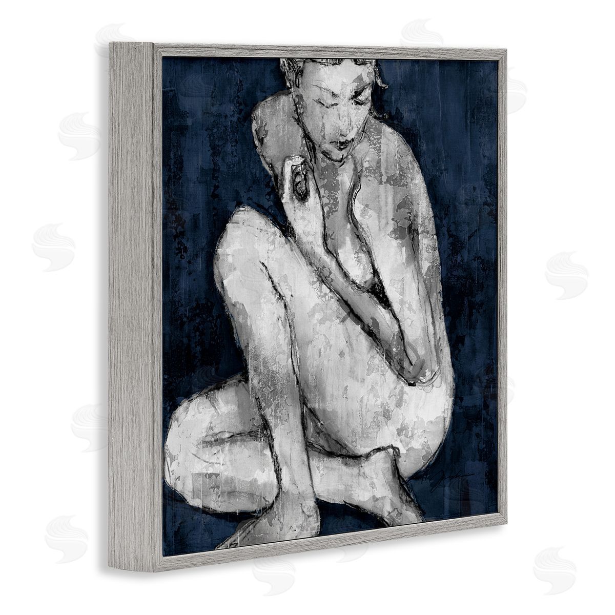 Female Figure Grey Blue Grey Frame Print Wall Art, Home Decor by Liz Jardine