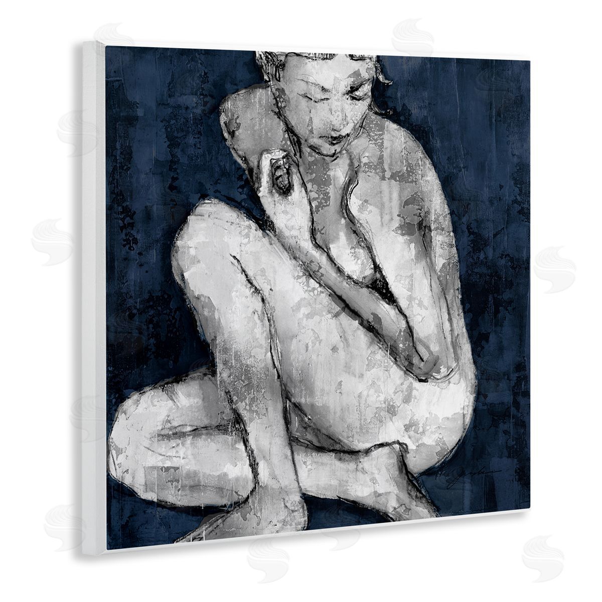 Female Figure Grey Blue Wood Plaque Wall Art, Home Decor by Liz Jardine
