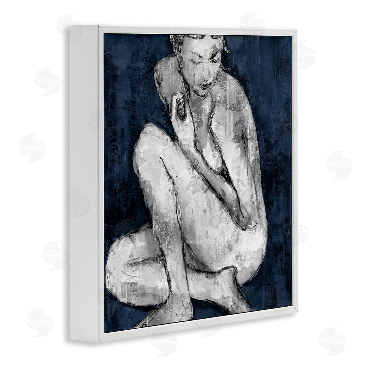 Female Figure Grey Blue White Frame Print Wall Art, Home Decor by Liz Jardine