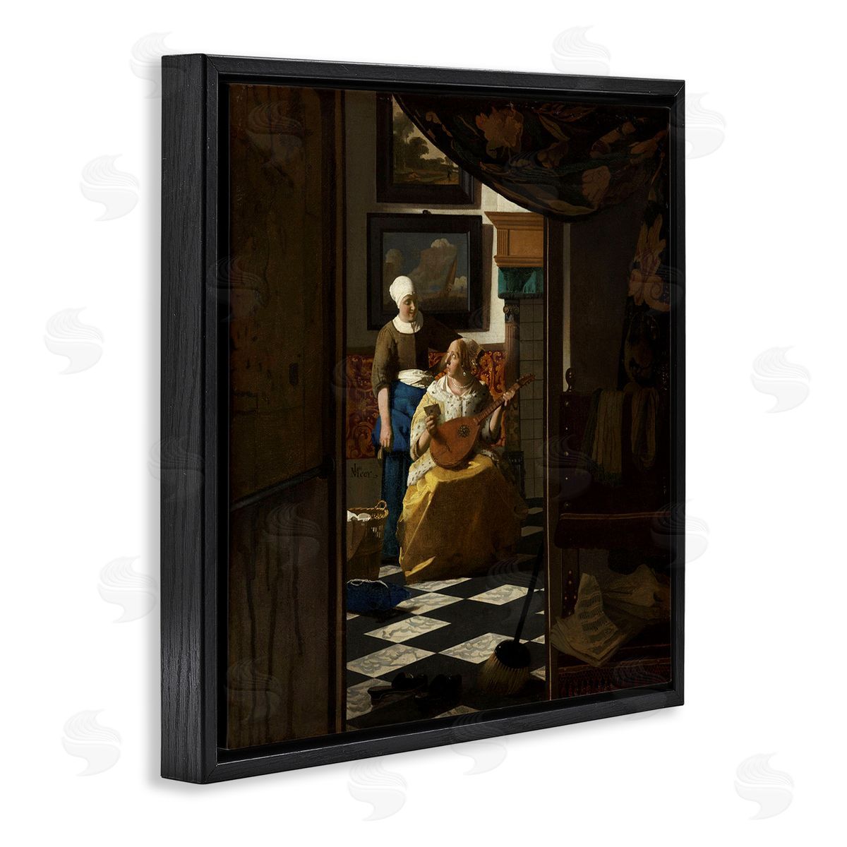 The Love Letter 1669 Black Floating Frame Canvas Wall Art, Home Decor by Johannes Vermeer