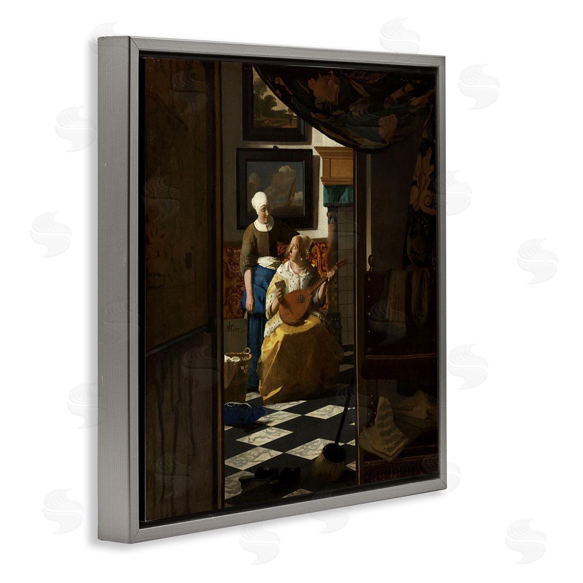 The Love Letter 1669 Grey Floating Frame Canvas Wall Art, Home Decor by Johannes Vermeer
