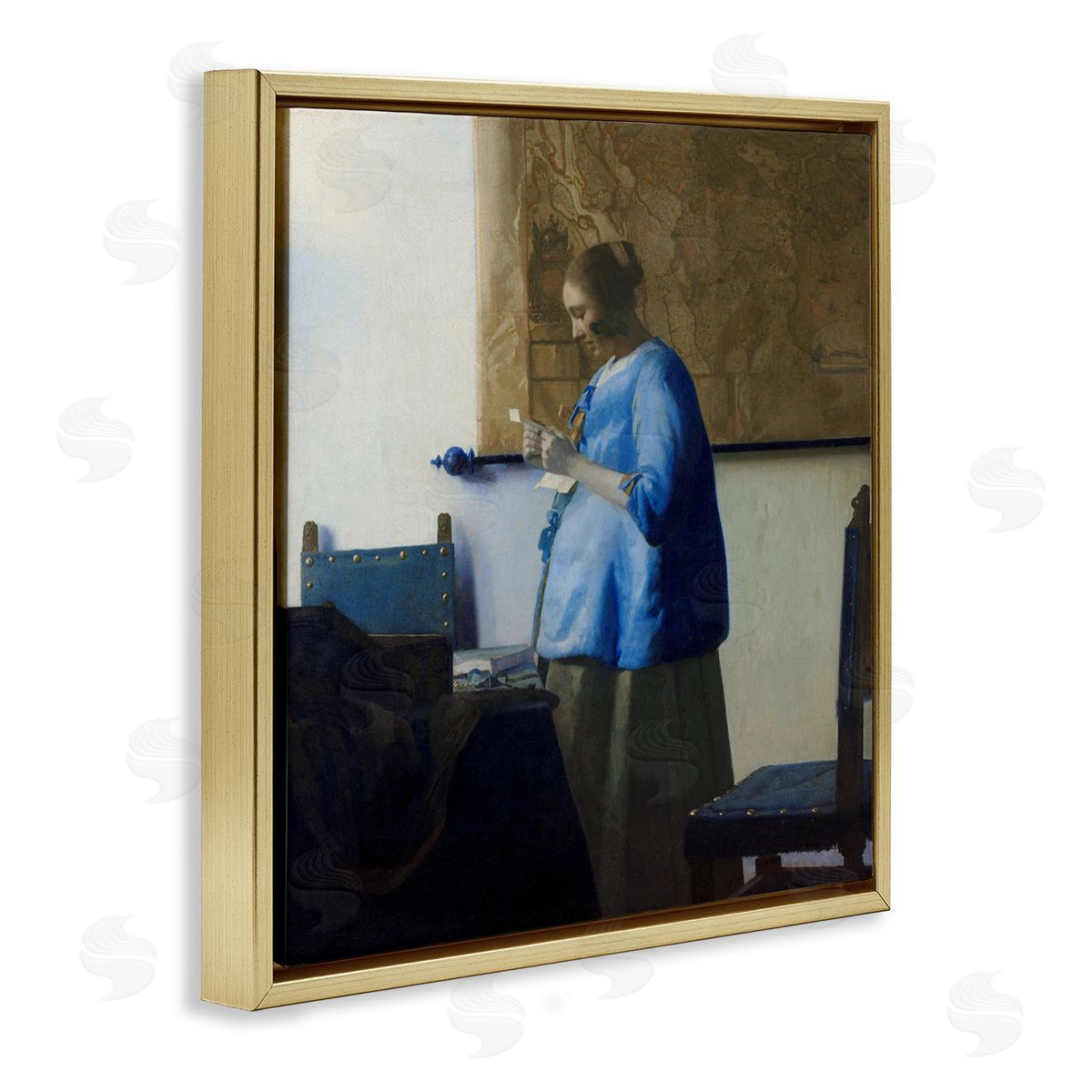 Woman Reading a Letter 1663 Gold Floating Frame Canvas Wall Art, Home Decor by Johannes Vermeer