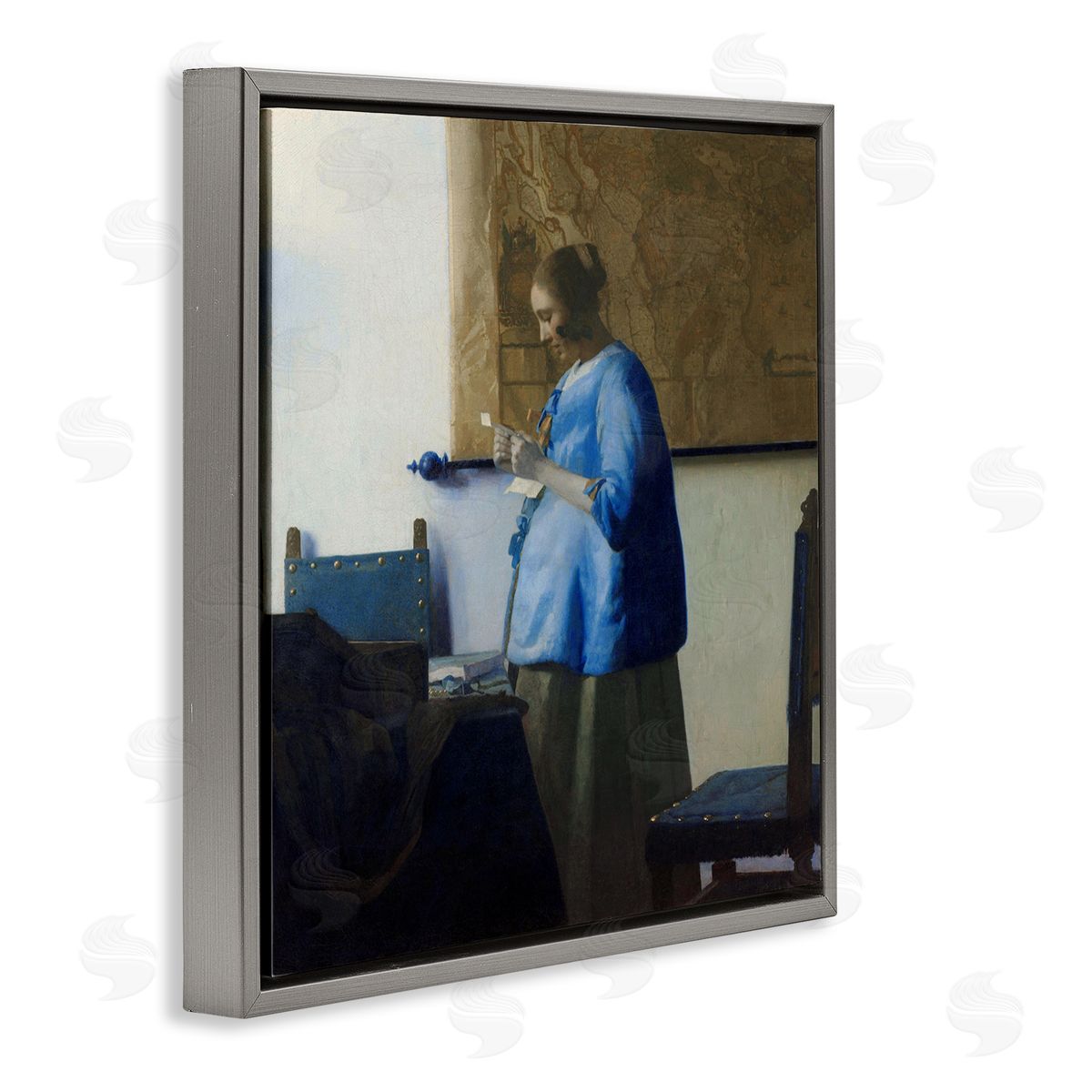Woman Reading a Letter 1663 Grey Floating Frame Canvas Wall Art, Home Decor by Johannes Vermeer