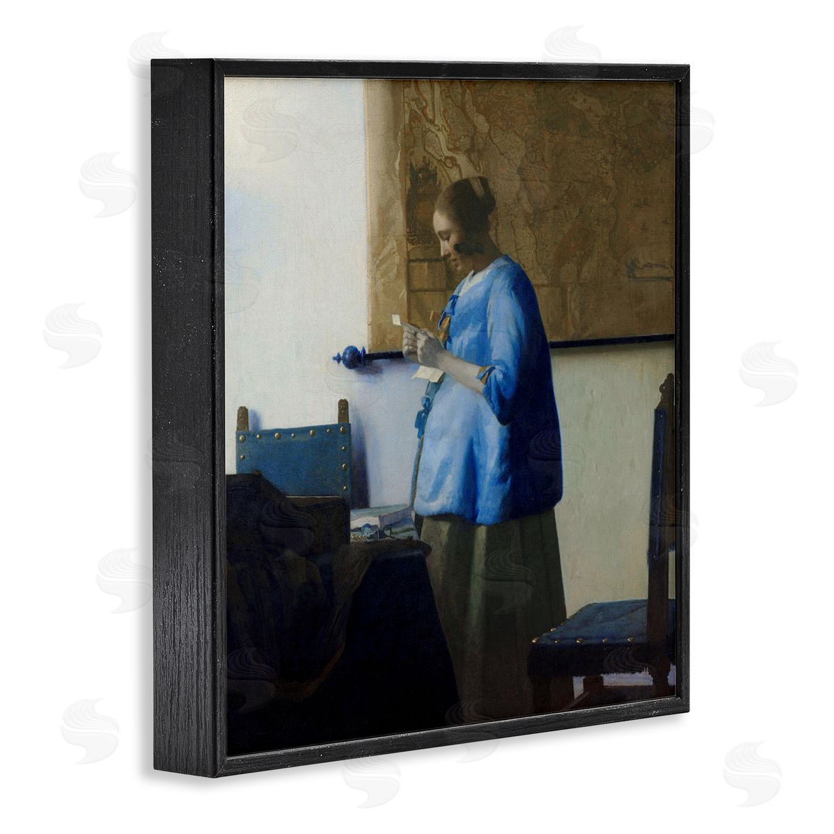Woman Reading a Letter 1663 Black Frame Print Wall Art, Home Decor by Johannes Vermeer