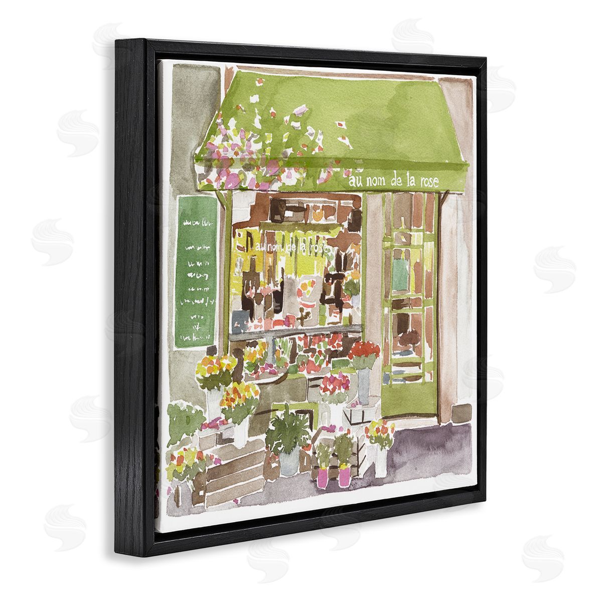 Paris Flower Shop Green Black Floating Frame Canvas Wall Art, Home Decor by Melissa Wang