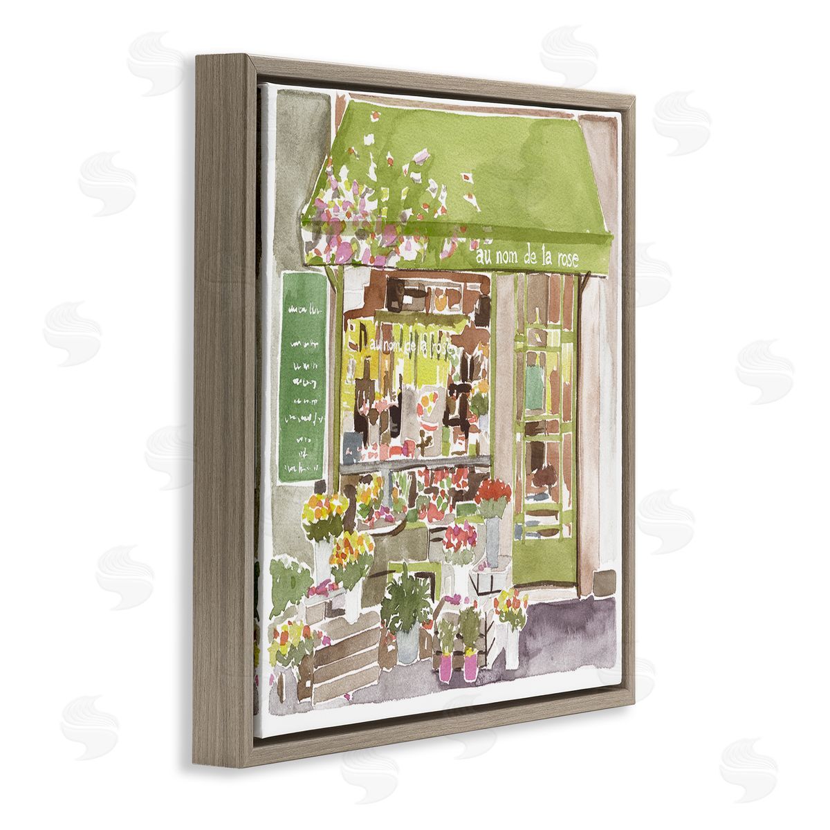 Paris Flower Shop Green Brown Floating Frame Canvas Wall Art, Home Decor by Melissa Wang