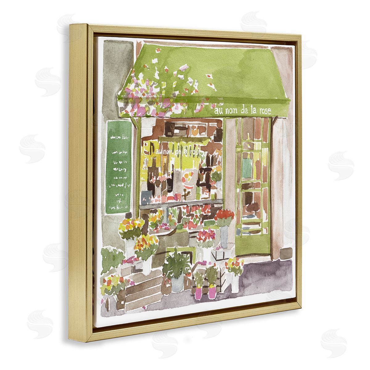 Paris Flower Shop Green Gold Floating Frame Canvas Wall Art, Home Decor by Melissa Wang