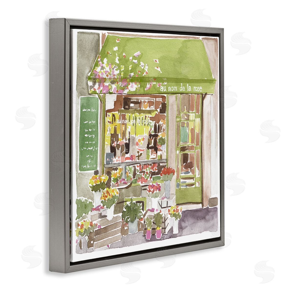 Paris Flower Shop Green Grey Floating Frame Canvas Wall Art, Home Decor by Melissa Wang