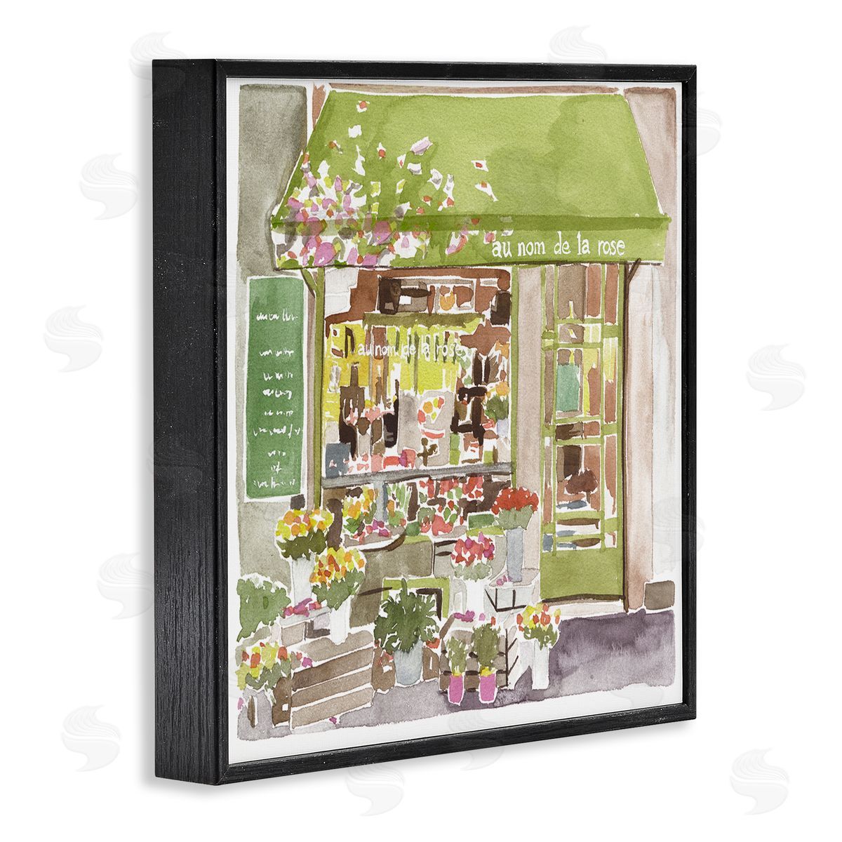Paris Flower Shop Green Black Frame Print Wall Art, Home Decor by Melissa Wang