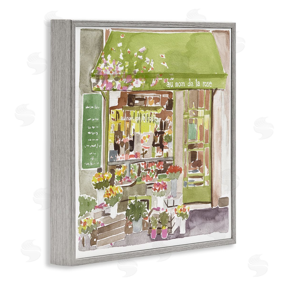 Paris Flower Shop Green Grey Frame Print Wall Art, Home Decor by Melissa Wang