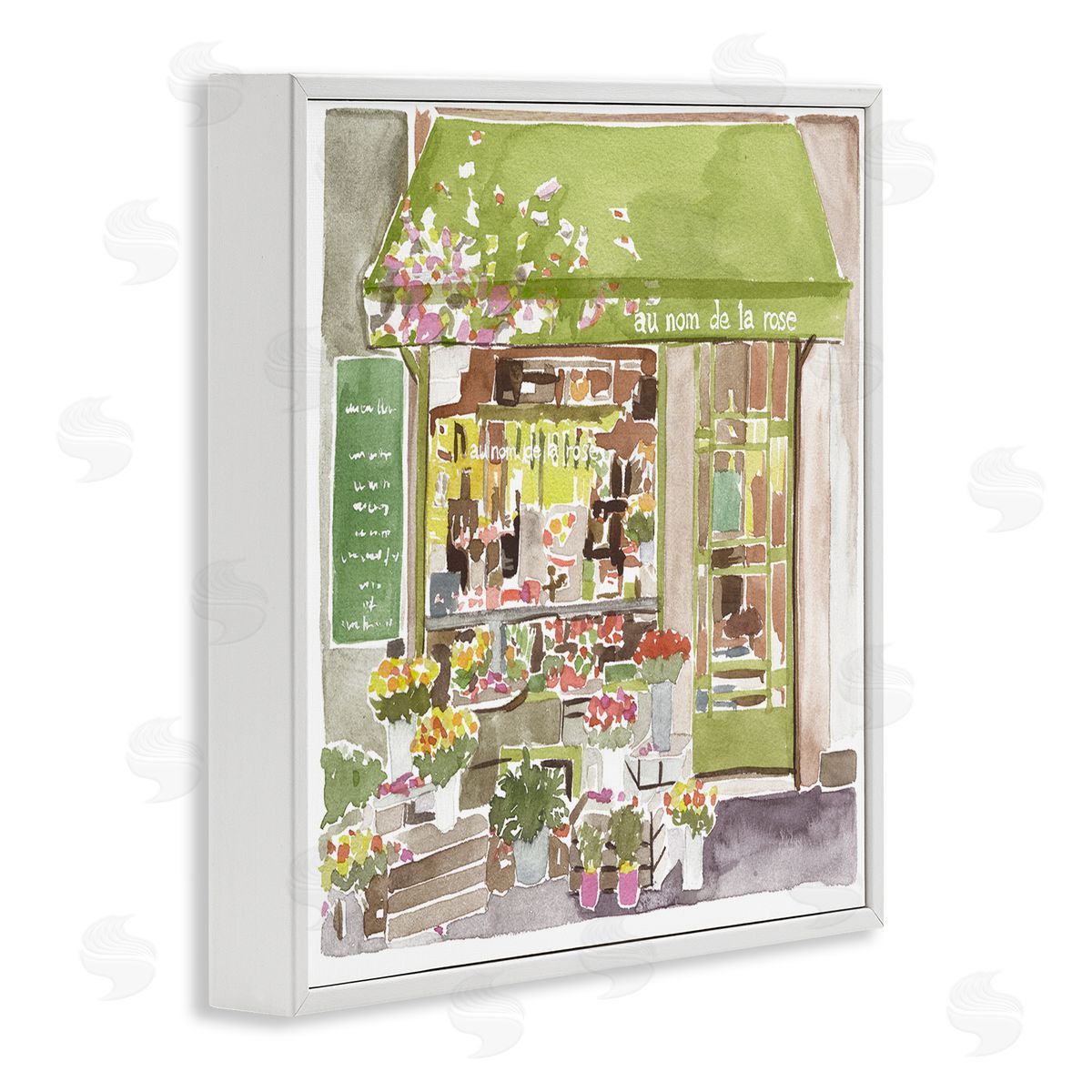 Paris Flower Shop Green White Frame Print Wall Art, Home Decor by Melissa Wang
