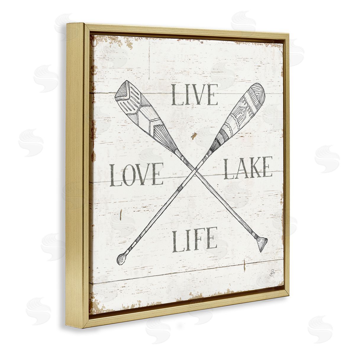 Rustic Live Love Lake Life Oars Gold Floating Frame Canvas Wall Art, Home Decor by Daphne Brissonnet